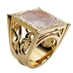 Ana De Costa Gold Rose Quartz Diamond Square Ring 2