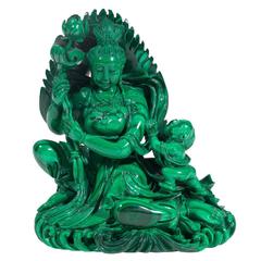 Carved Malachite Figure of Guanyin