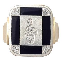 0.20Ct Diamond & Black Enamel, 14k Yellow Gold Dress Ring - Vintage Circa 1940 9