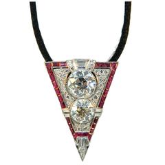1920s Art Deco Ruby Diamond Platinum Clip Necklace