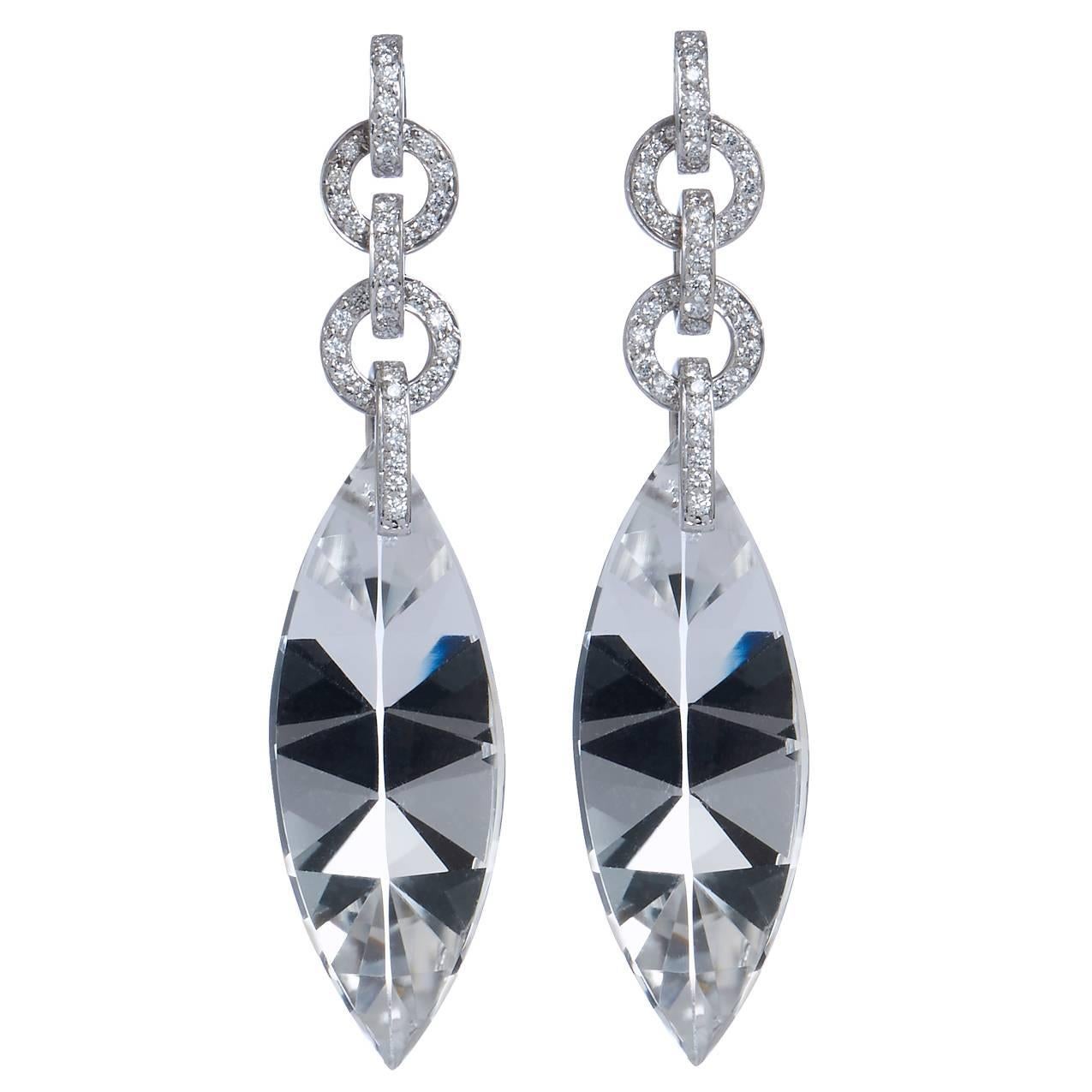 Samuel Getz Natural Quartz Diamond 18 Karat White Gold Drop Earrings