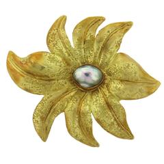 Elizabeth Gage Impressive Large Pearl Gold Brooch Pin