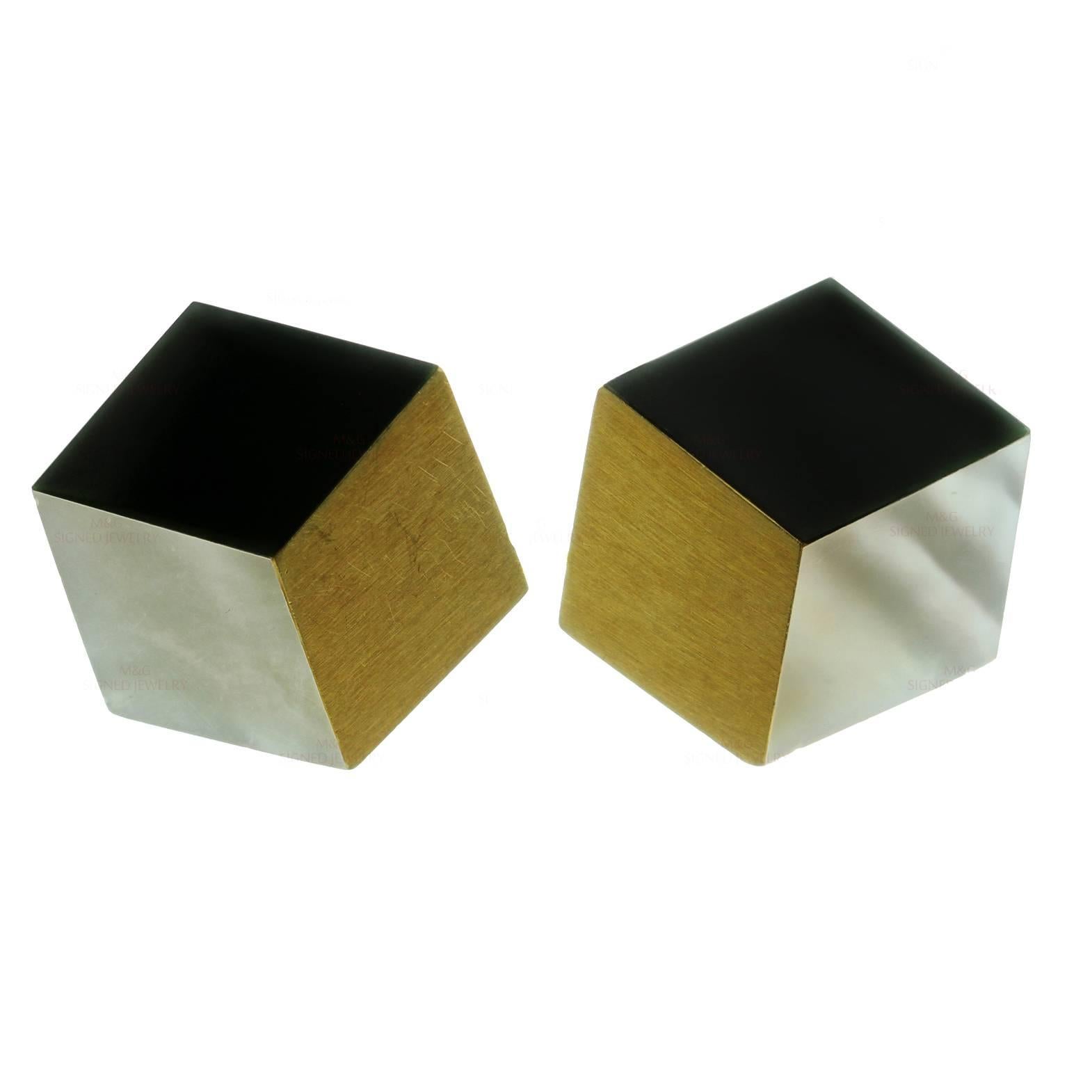 Angela Cummings Mother-Of Pearl Black Onyx Gold Earrings