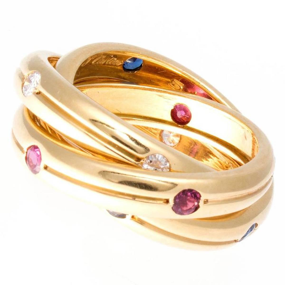 Cartier Trinity Ruby Sapphire Diamond Gold Ring