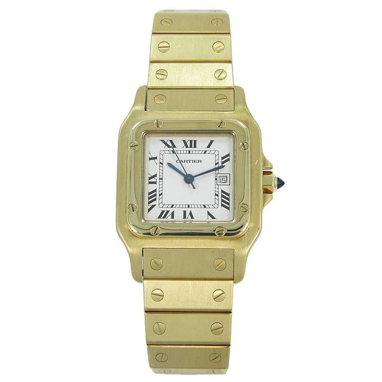 Cartier Yellow Gold White Dial Santos Automatic Wristwatch at 1stDibs