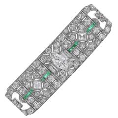 1925 Art Deco Emerald Diamond Platinum Bracelet 1
