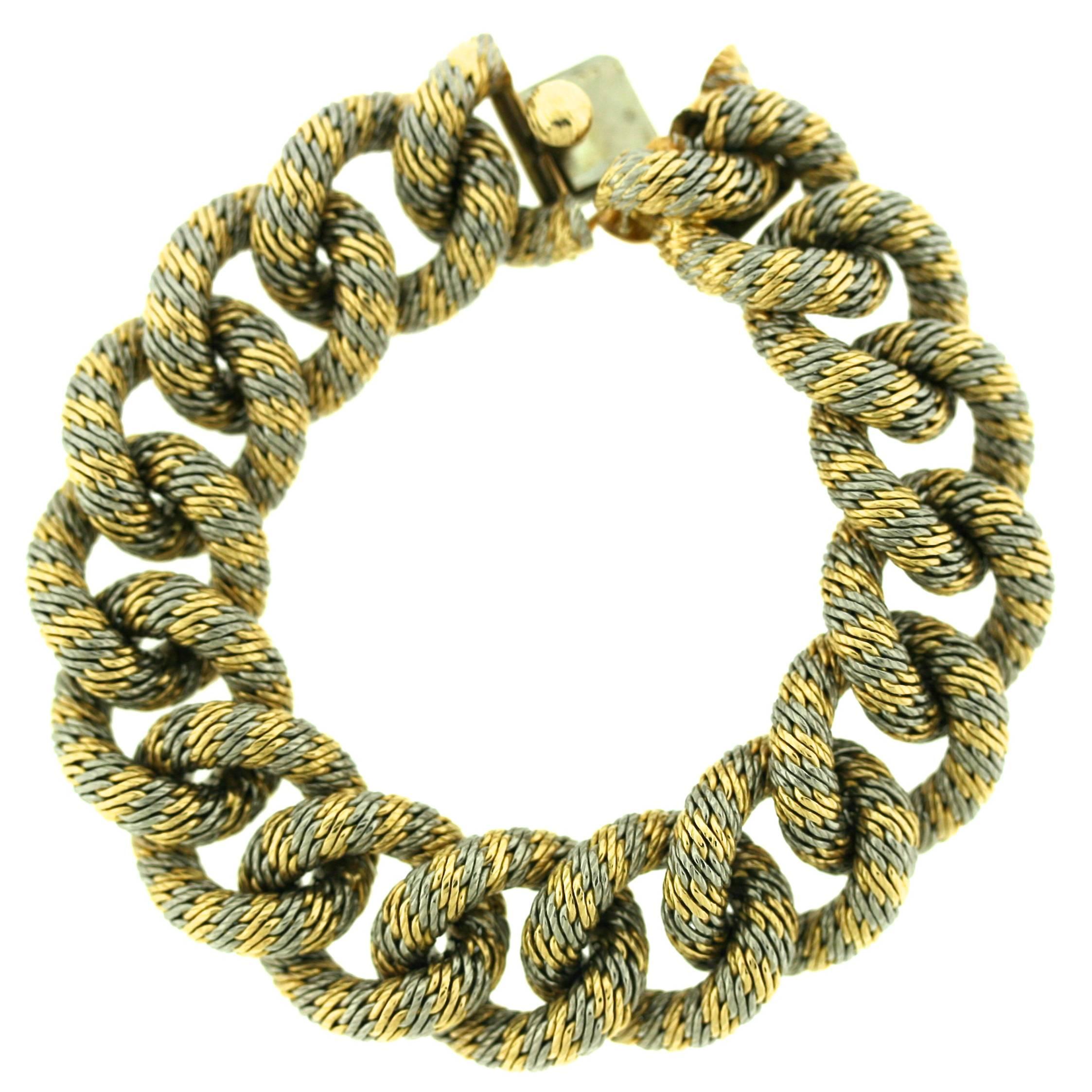 Van Cleef & Arpels Paris Gold Platinum Curb Link Bracelet For Sale