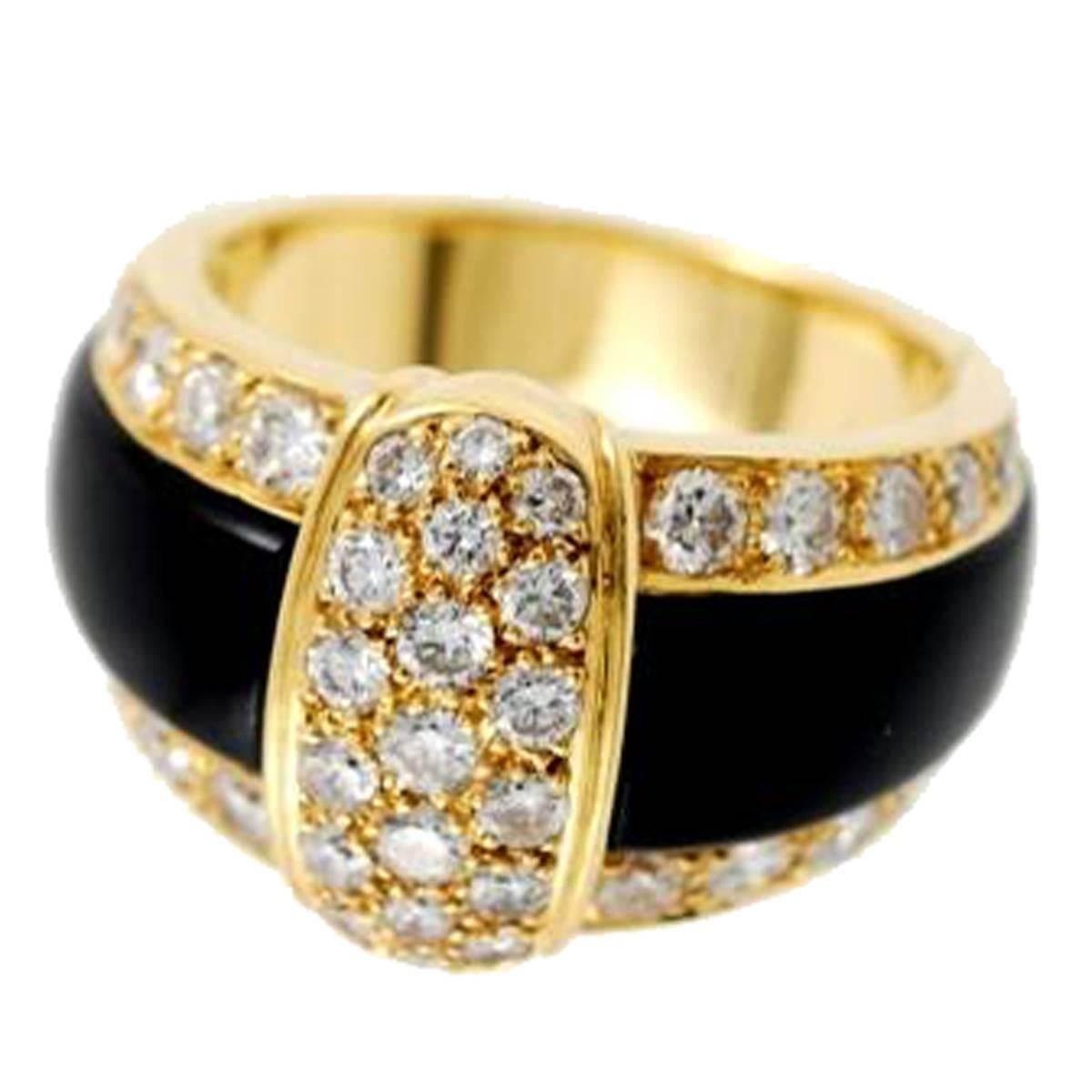 Van Cleef & Arpels Onyx Diamond Gold Band Ring For Sale