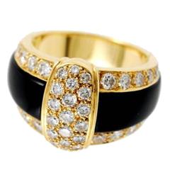 Van Cleef & Arpels Onyx Diamond Gold Band Ring