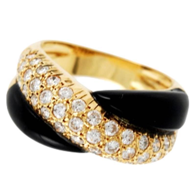 Van Cleef & Arpels Onyx Diamond Gold Ring For Sale