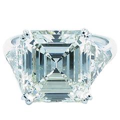 8.36 Carat GIA Cert Square Emerald Cut Diamond Trillion Platinum Ring