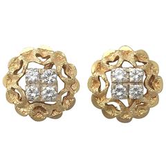0.24Ct Diamond & 18k Yellow Gold, 18k White Gold Set Stud Earrings - Vintage 9