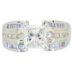 Princess and Baguette Diamond Platinum Substantial Ring