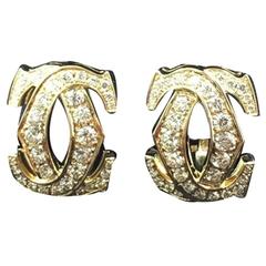 Cartier Double C Design Diamond Gold Earrings