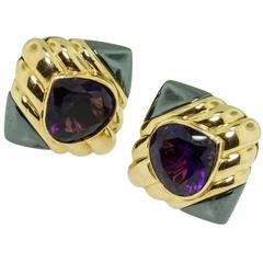 Bulgari Hematite Amethyst Gold Earrings