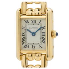 Vintage Cartier Lady's Yellow Gold Tank Louis Mini Bracelet Quartz Wristwatch