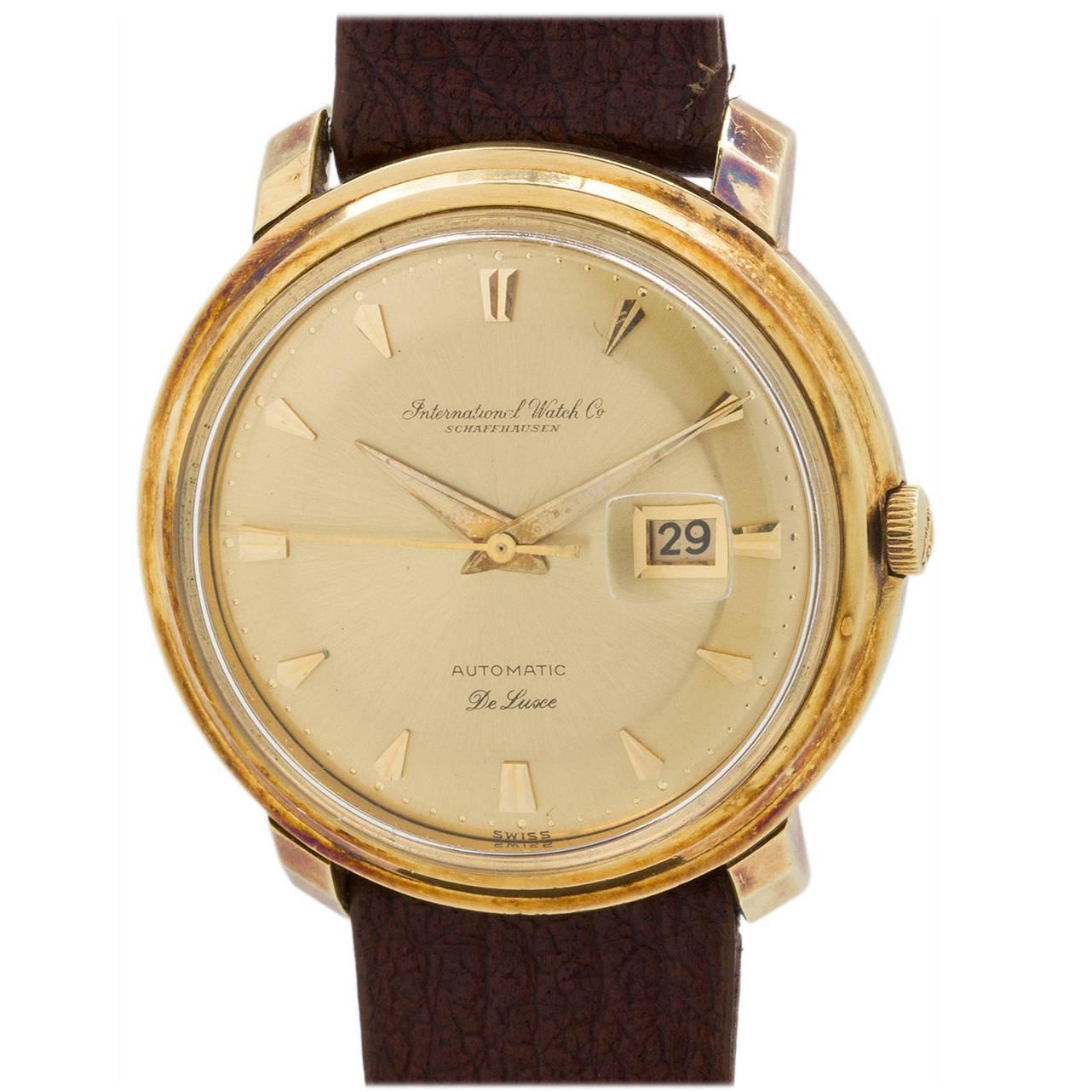 IWC Yellow Gold Automatic De Luxe Wristwatch For Sale