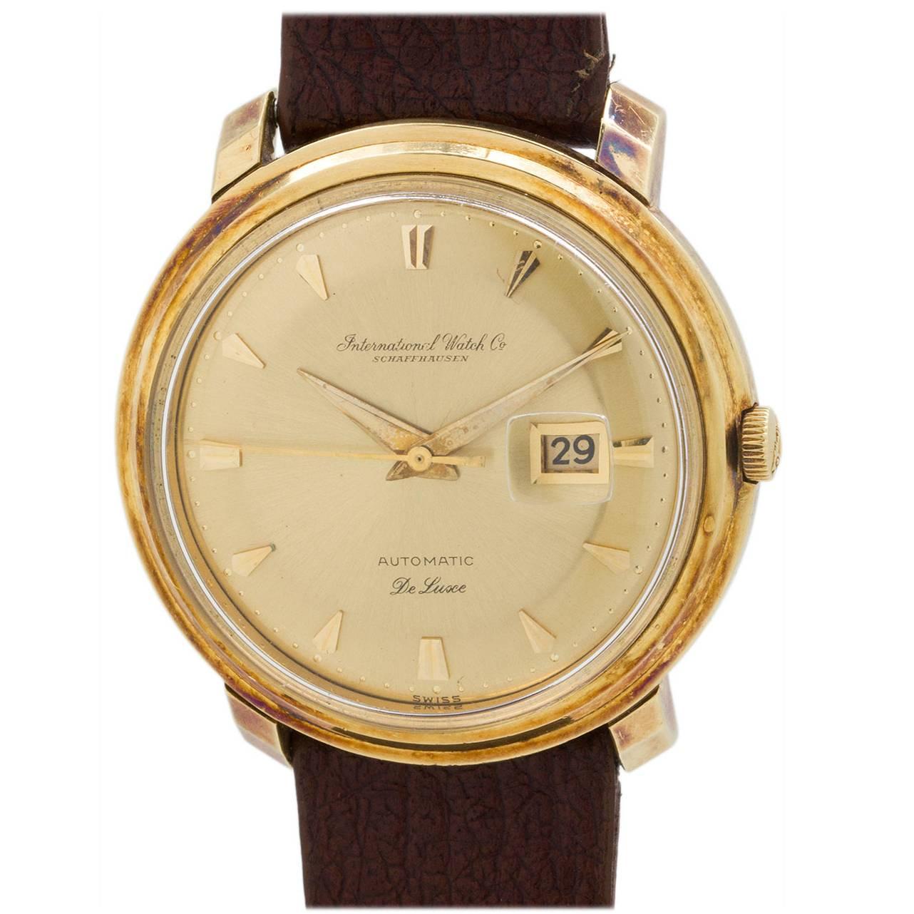 IWC Yellow Gold Automatic De Luxe Wristwatch  For Sale