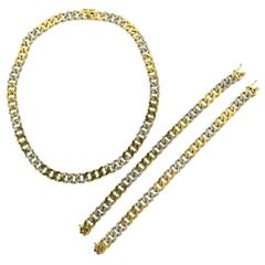 Diamond Gold Curb Link Convertible Necklace Bracelet Suite