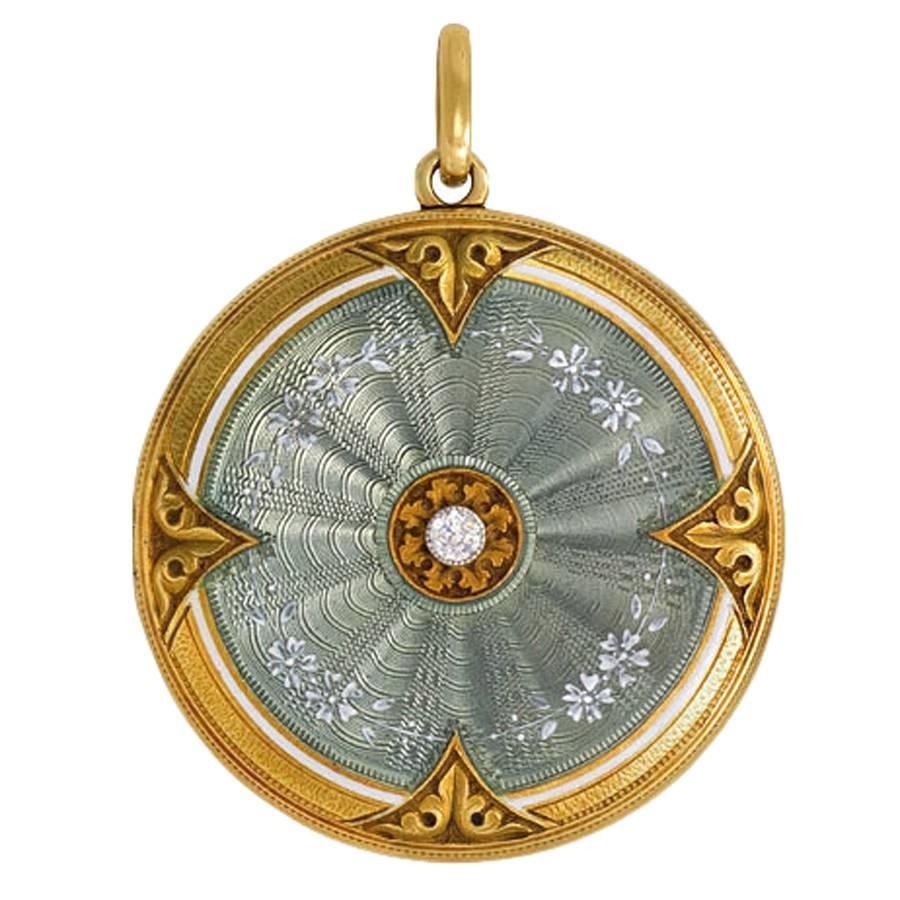 Edwardianisches Emaille-Diamant-Gold-Platin-Medaillon