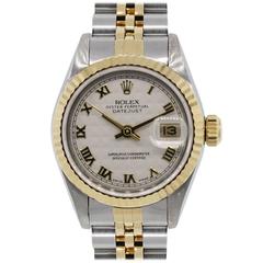 Rolex Yellow Gold Stainless Steel Datejust Cream Dial Wristwatch Ref 69173