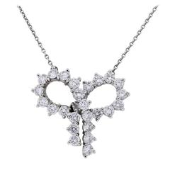 Tiffany & Co. Diamond Platinum Large Bow Pendant Necklace