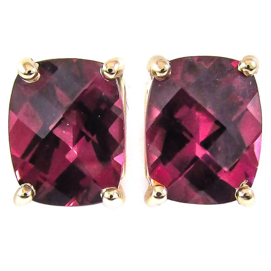 Rhodolite Garnet Gold Stud Earrings