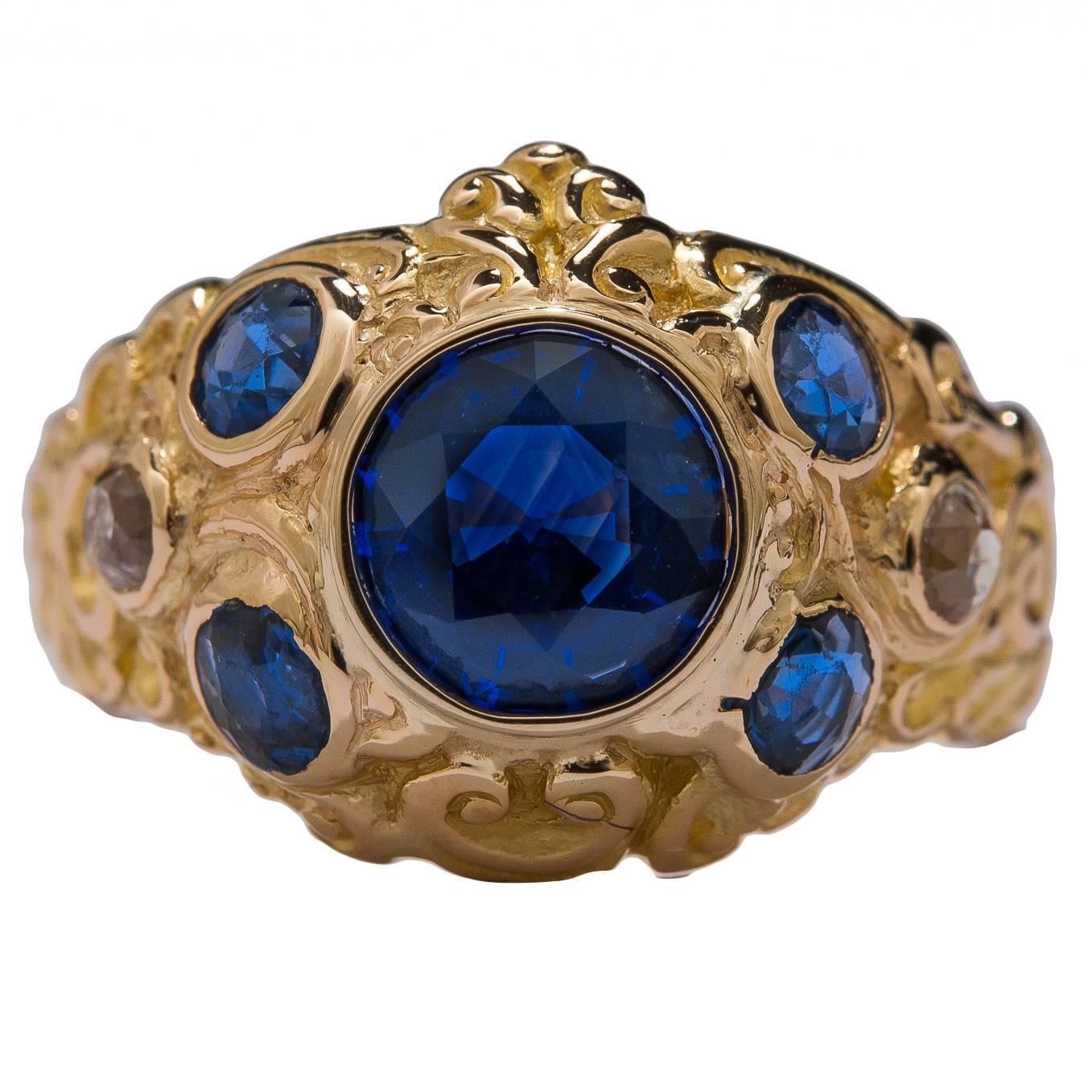Art Nouveau Sapphire Diamond Gold Ring