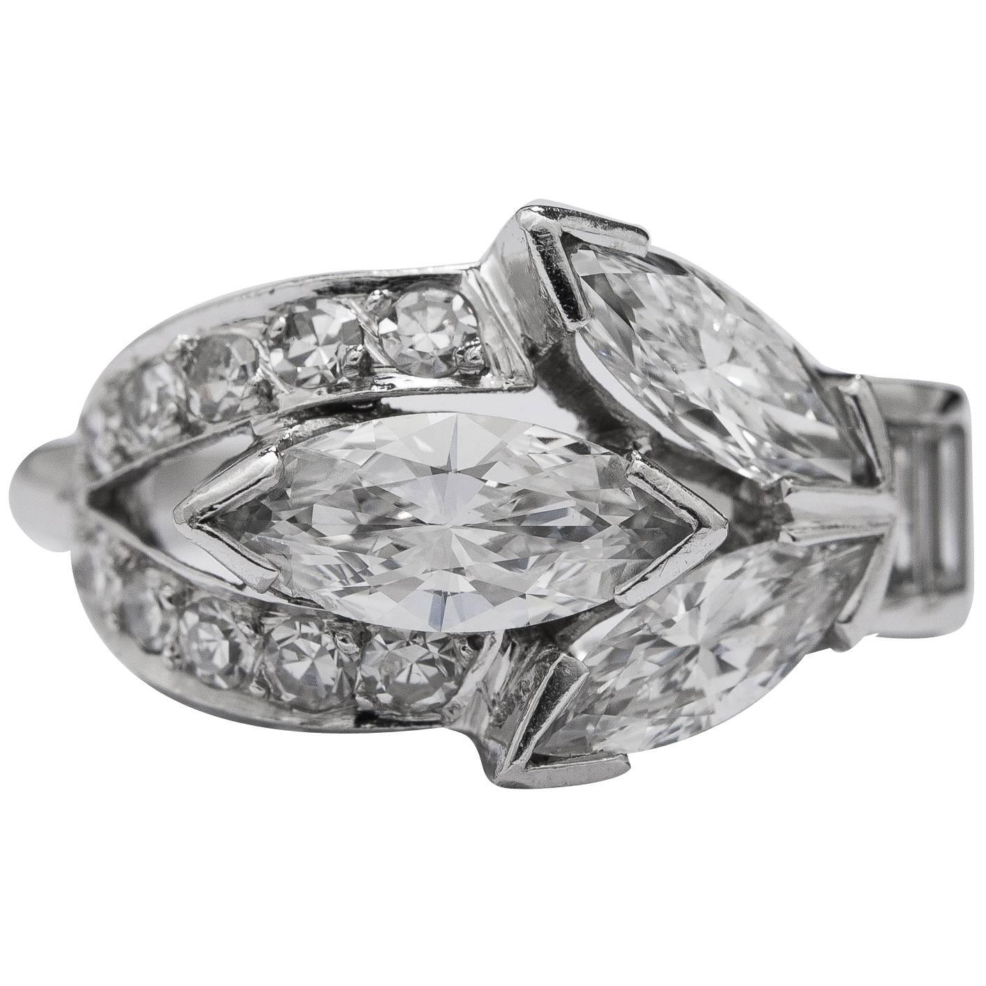 1940s Retro Diamond Platinum Ring For Sale