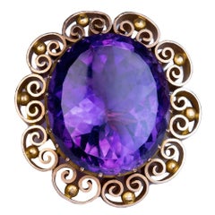 Antique Russian Amethyst Gold Brooch Pin Dated 1873