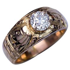 Vintage Diamond Chased Gold Men’s Ring