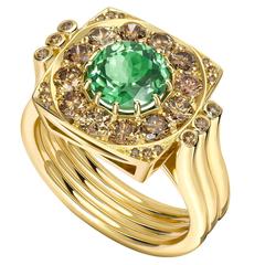 Ana De Costa Tsavorite Cognac Diamond Gold Ring 2