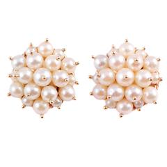 Cultured Pearl Gold Cluster Earrings