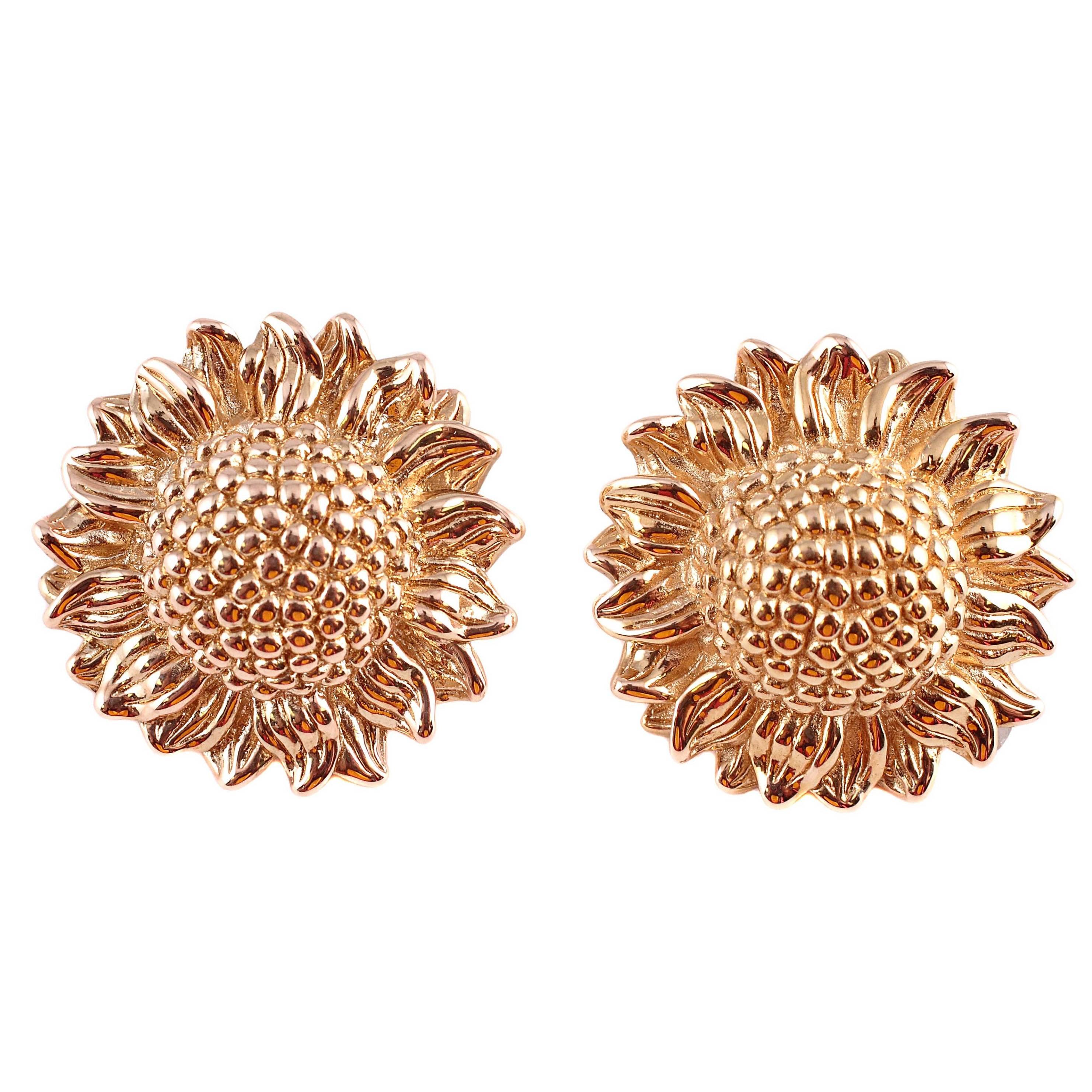 Gold Sunflower Earrings at 1stDibs