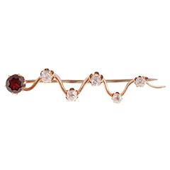 Garnet Old-Cut Diamond Gold Bar Pin 12