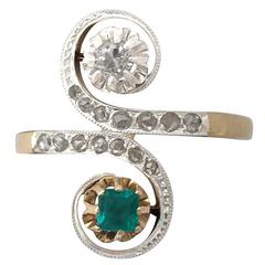 1920s Antique Emerald & Diamond Yellow & White Gold Set Cocktail Ring 10