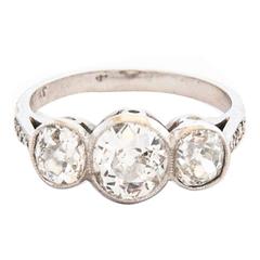 Three Stone Old Cut Diamond Platinum Ring