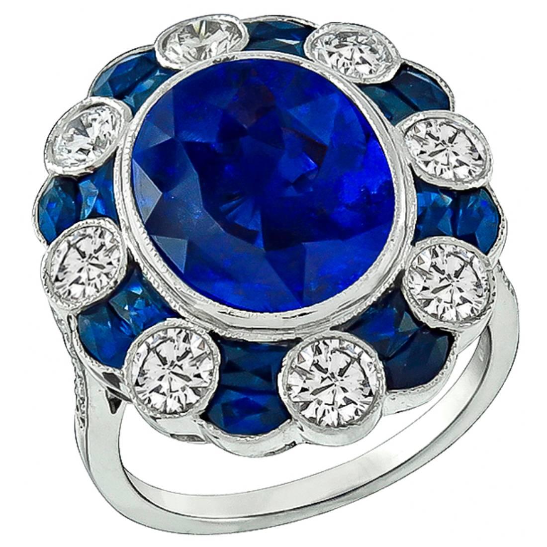 Stunning 6 Carat Oval Cut Sapphire Diamond Gold Ring