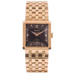 Rolex Yellow Gold Gilt Dial Square Case Wristwatch Ref 9347