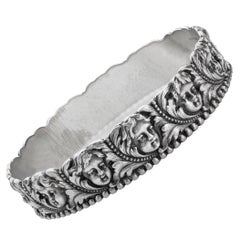 Antique Past Era Tiffany & Co. Late Victorian Silver Cherub Bangle Bracelet