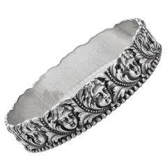 Past Era Tiffany & Co. Late Victorian Silver Cherub Bangle Bracelet 3