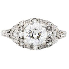 Art Deco Diamond Platinum Ring with a Box-Set Diamond Perimeter 5