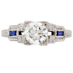 Past Era Art Deco Illusion-Set Diamond Ring with Calibré-cut Synthetic Sapphire 9