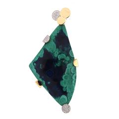 Special Cut Azurite Malachite Diamond Gold Pendant 10