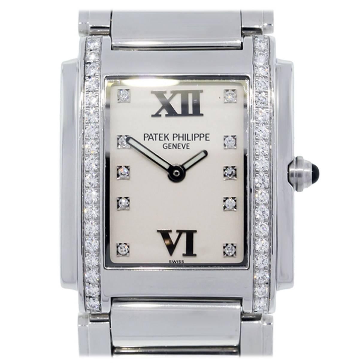 Patek Philippe Stainless Steel Twenty-4 Diamond Dial Diamond Bezel Wristwatch