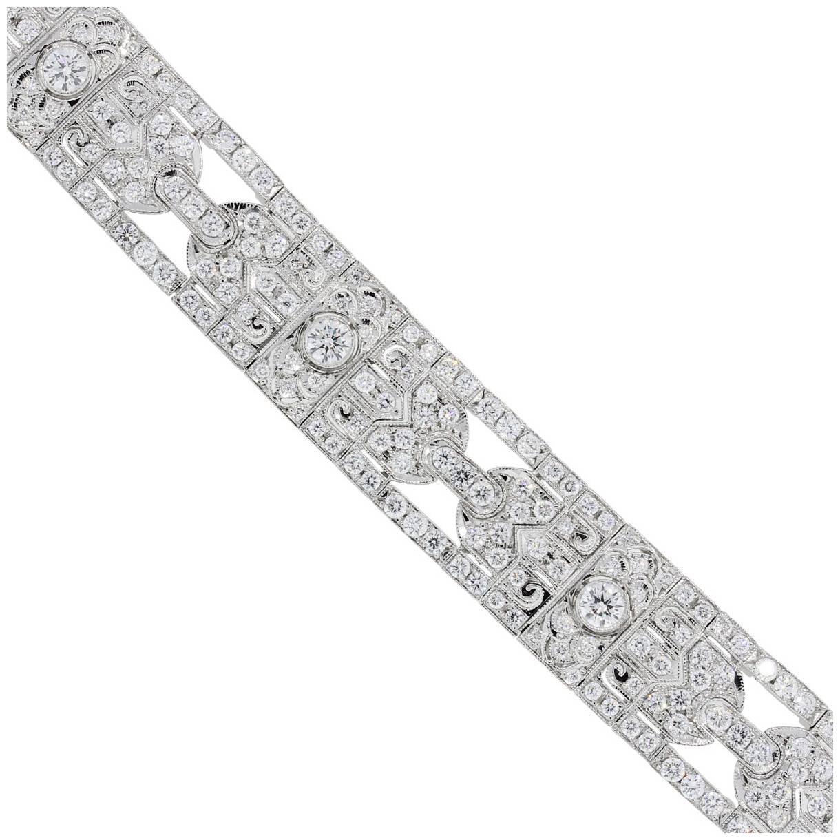 7.25ct Art Deco Diamond Platinum Bracelet in Stock