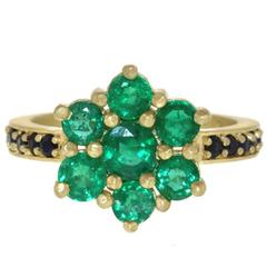 Emerald Sapphire Gold Flower Cluster Ring 