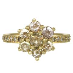 Rose Cut Diamond Gold Flower Ring 