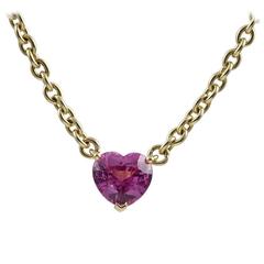 Retro Cartier Pink Sapphire Gold Petite Heart Drop Necklace