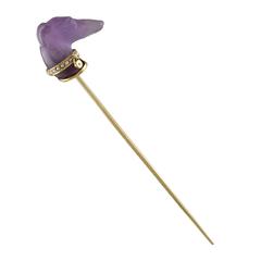 Antique Whippet or Greyhound Amethyst Gold Stick Pin